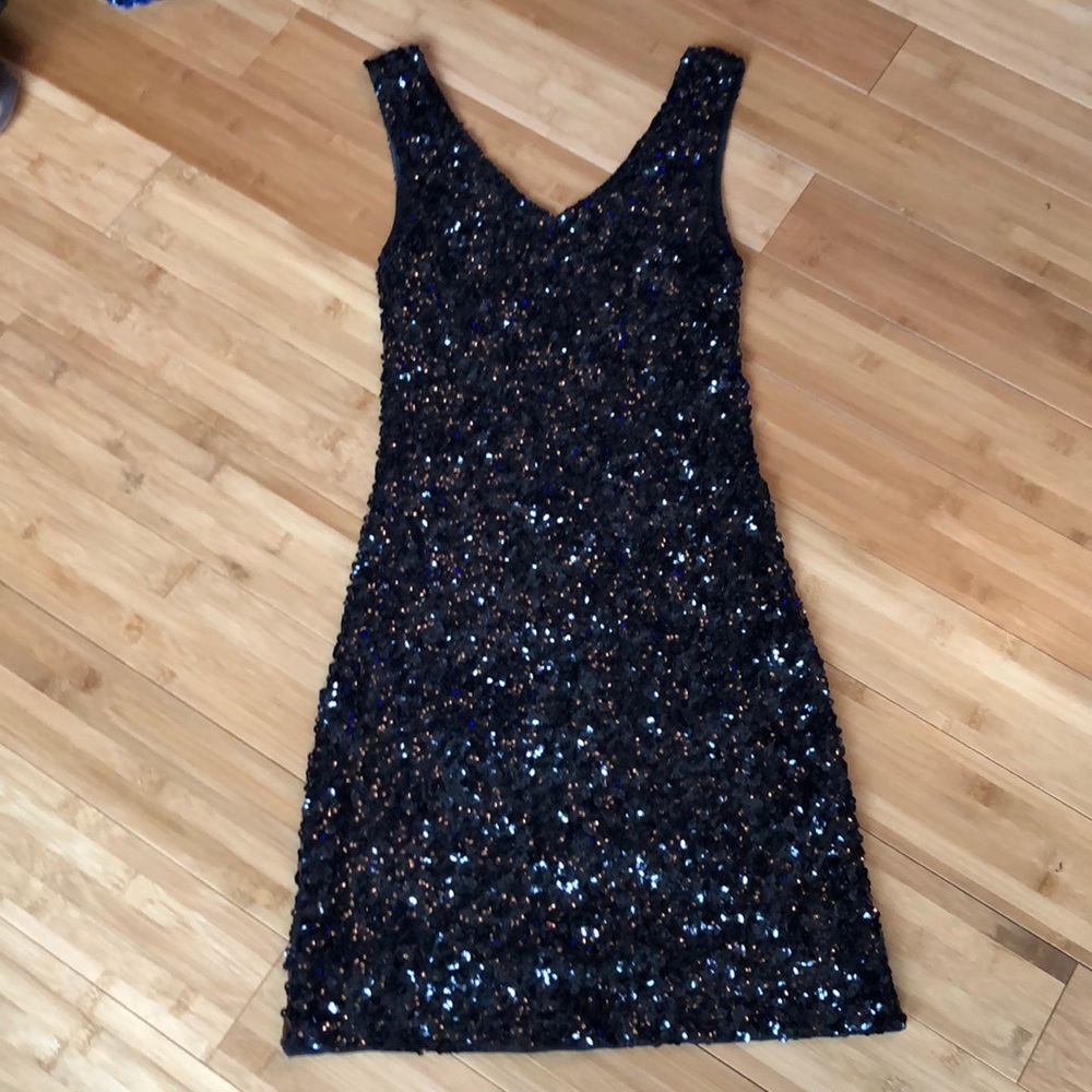 Amber Blue Black Sequins Dress Sz M